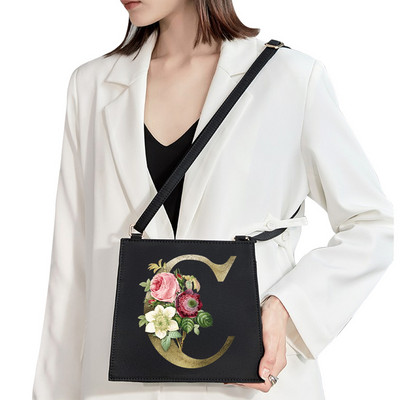 2022 Fashion Woman Μάρκα Golden Flower Commuter Τσάντα ώμου Αρχικό όνομα Μοτίβο γράμματος Τσάντα εκτύπωσης Τετράγωνη Γυναικεία Basic Tote Bag