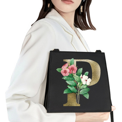 2022 Fashion Woman Μάρκα Golden Flower Commuter Τσάντα ώμου Αρχικό όνομα Μοτίβο γράμματος Τσάντα εκτύπωσης Τετράγωνη Γυναικεία Basic Tote Bag