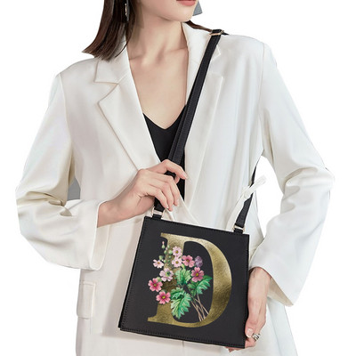 2022 Fashion Woman Μάρκα Golden Flower Commuter Τσάντα ώμου Αρχικό όνομα Μοτίβο γράμματος Τσάντα εκτύπωσης Τετράγωνη Γυναικεία Basic Tote Bag