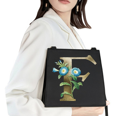 2022 Fashion Woman Μάρκα Golden Flower Commuter Τσάντα ώμου Αρχικό όνομα Μοτίβο γράμματος Τσάντα εκτύπωσης Τετράγωνη Γυναικεία Basic Tote Bag
