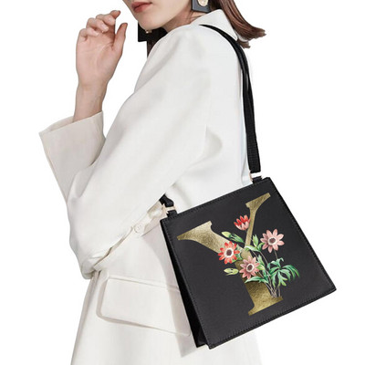 2022 Fashion Woman Μάρκα Golden Flower Commuter Τσάντα ώμου Αρχικό όνομα Μοτίβο γράμματος Τσάντα εκτύπωσης Τετράγωνη Γυναικεία Basic Tote Bag