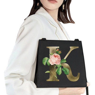 2022 Fashion Woman Μάρκα Golden Flower Commuter Τσάντα ώμου Αρχικό όνομα Μοτίβο γράμματος Τσάντα εκτύπωσης Τετράγωνη Γυναικεία Basic Tote Bag
