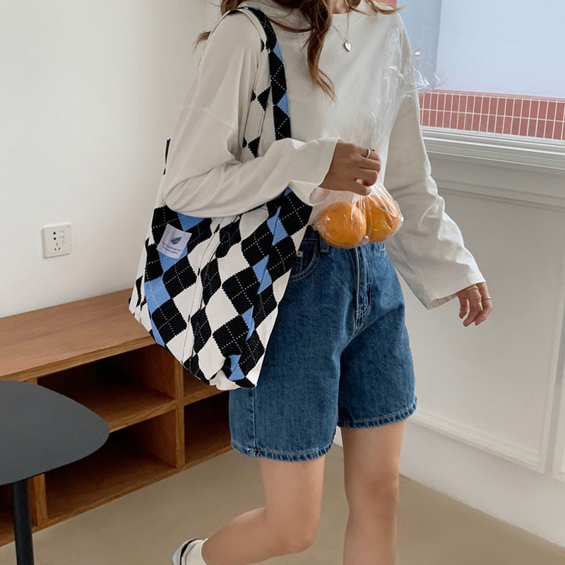 Youda γυναικεία τσάντα ώμου καμβά Βιβλία χρώματος αντίθεσης Καθημερινές τσάντες αγορών Μαθητικές τσάντες βιβλιοθήκης Βαμβακερές τσάντες μεγάλη τσάντα για κορίτσια