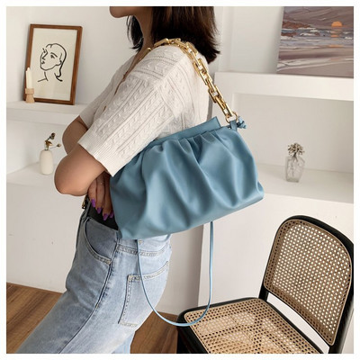 Νέες γυναικείες τσάντες ώμου με χοντρή αλυσίδα pu Δερμάτινη πλισέ τσάντα σύννεφο Απλή τσάντα χιαστί Casual σχεδιαστής γυναικείων τσαντών