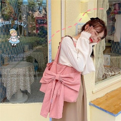 Genți de umăr femei bowknot dulci studenți încântați pânză Harajuku Bolsa pentru fete Capacitate fermoar Tote casual Genți de mână pentru cumpărături
