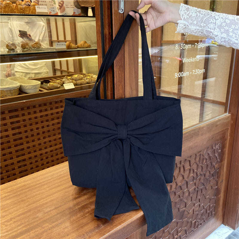Genți de umăr femei bowknot dulci studenți încântați pânză Harajuku Bolsa pentru fete Capacitate fermoar Tote casual Genți de mână pentru cumpărături