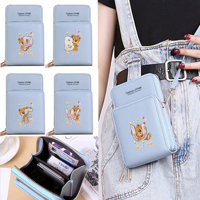 Γυναικεία νέα πορτοφόλια Οθόνη αφής τσάντα κινητού τηλεφώνου Pu δερμάτινη συσκευασία κάρτας Γυναικείες τσάντες αγγελιαφόρου ώμου Bear Letter εκτύπωσης τσάντα νομίσματος
