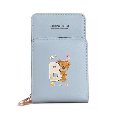 Γυναικεία νέα πορτοφόλια Οθόνη αφής τσάντα κινητού τηλεφώνου Pu δερμάτινη συσκευασία κάρτας Γυναικείες τσάντες αγγελιαφόρου ώμου Bear Letter εκτύπωσης τσάντα νομίσματος