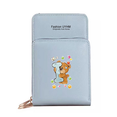 Γυναικεία νέα πορτοφόλια Οθόνη αφής τσάντα κινητού τηλεφώνου Pu δερμάτινη συσκευασία κάρτας Γυναικείες τσάντες αγγελιαφόρου ώμου Bear Letter εκτύπωσης τσάντα νομίσματος