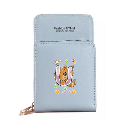 Γυναικεία νέα πορτοφόλια Οθόνη αφής τσάντα κινητού τηλεφώνου Pu δερμάτινη συσκευασία κάρτας Γυναικείες τσάντες αγγελιαφόρου ώμου Bear Letter εκτύπωσης τσάντα νομίσματος