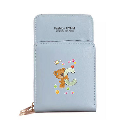 Γυναικεία νέα πορτοφόλια Οθόνη αφής τσάντα κινητού τηλεφώνου Pu δερμάτινη συσκευασία κάρτας Γυναικείες τσάντες αγγελιαφόρου ώμου Bear Letter εκτύπωσης τσάντα νομίσματος