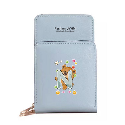 Γυναικεία νέα πορτοφόλια Οθόνη αφής τσάντα κινητού τηλεφώνου Pu δερμάτινη συσκευασία κάρτας Γυναικείες τσάντες αγγελιαφόρου ώμου Bear Letter εκτύπωσης τσάντα νομίσματος