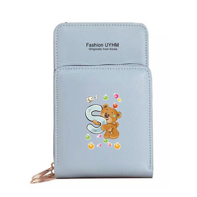 Γυναικεία νέα πορτοφόλια Οθόνη αφής τσάντα κινητού τηλεφώνου Pu δερμάτινη συσκευασία κάρτας Γυναικείες τσάντες αγγελιαφόρου ώμου Bear Letter εκτύπωσης τσάντα νομίσματος