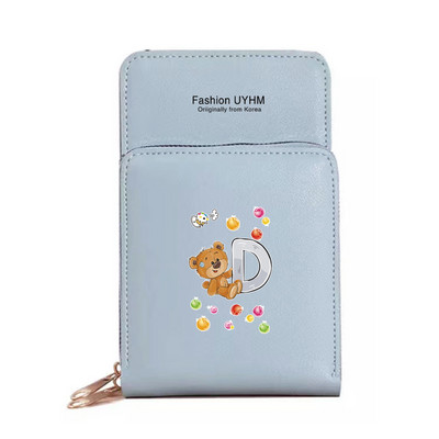 Γυναικεία νέα πορτοφόλια Οθόνη αφής τσάντα κινητού τηλεφώνου Pu δερμάτινη συσκευασία κάρτας Γυναικείες τσάντες αγγελιαφόρου ώμου Bear Letter εκτύπωσης τσάντα νομίσματος