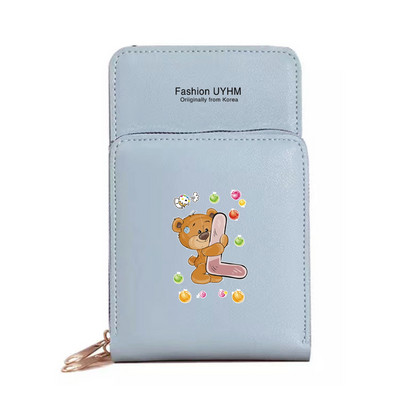 Γυναικεία νέα πορτοφόλια Οθόνη αφής τσάντα κινητού τηλεφώνου Pu δερμάτινη συσκευασία κάρτας Γυναικείες τσάντες αγγελιαφόρου ώμου Bear Letter εκτύπωσης τσάντα νομίσματος