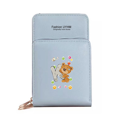 Γυναικεία νέα πορτοφόλια Οθόνη αφής τσάντα κινητού τηλεφώνου Pu δερμάτινη συσκευασία κάρτας Γυναικείες τσάντες αγγελιαφόρου ώμου Bear Letter εκτύπωσης τσάντα νομίσματος