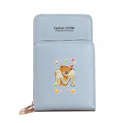 Γυναικεία νέα πορτοφόλια Οθόνη αφής τσάντα κινητού τηλεφώνου Pu δερμάτινη συσκευασία κάρτας Γυναικείες τσάντες αγγελιαφόρου ώμου Bear Letter εκτύπωσης τσάντα νομίσματος