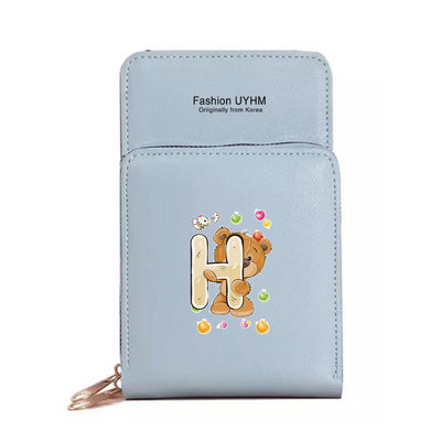 Γυναικεία νέα πορτοφόλια Οθόνη αφής τσάντα κινητού τηλεφώνου Pu δερμάτινη συσκευασία κάρτας Γυναικείες τσάντες αγγελιαφόρου ώμου Bear Letter εκτύπωσης τσάντα νομίσματος