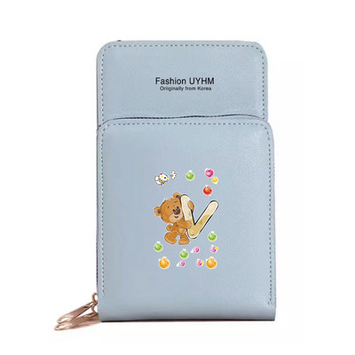 Γυναικεία νέα πορτοφόλια Οθόνη αφής τσάντα κινητού τηλεφώνου Pu δερμάτινη συσκευασία κάρτας Γυναικείες τσάντες αγγελιαφόρου ώμου Bear Letter εκτύπωσης τσάντα νομίσματος