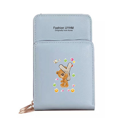 Γυναικεία νέα πορτοφόλια Οθόνη αφής τσάντα κινητού τηλεφώνου Pu δερμάτινη συσκευασία κάρτας Γυναικείες τσάντες αγγελιαφόρου ώμου Bear Letter εκτύπωσης τσάντα νομίσματος