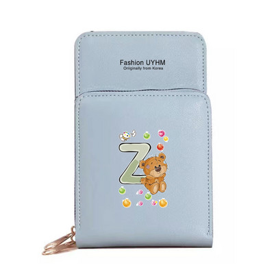 Γυναικεία νέα πορτοφόλια Οθόνη αφής τσάντα κινητού τηλεφώνου Pu δερμάτινη συσκευασία κάρτας Γυναικείες τσάντες αγγελιαφόρου ώμου Bear Letter εκτύπωσης τσάντα νομίσματος