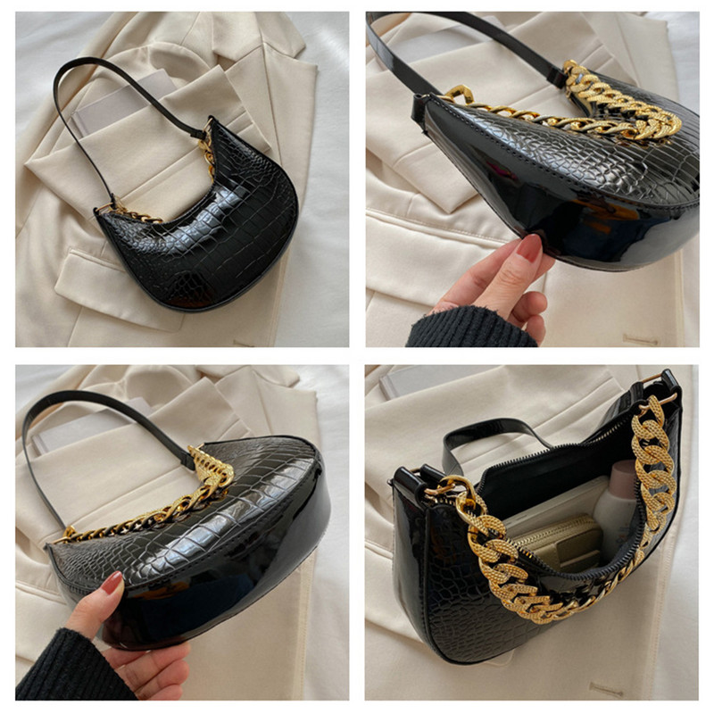Driga Women 2022 Νέα μόδα τσάντες μασχάλης Τσάντες ώμου με αλυσίδα κροκόδειλου πατέν Μονόχρωμες δερμάτινες κομψές τσάντες hobo