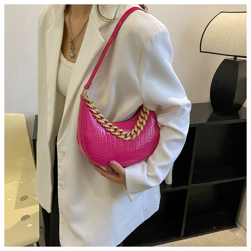 Driga Women 2022 Νέα μόδα τσάντες μασχάλης Τσάντες ώμου με αλυσίδα κροκόδειλου πατέν Μονόχρωμες δερμάτινες κομψές τσάντες hobo