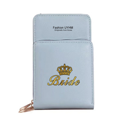 Моден дамски портфейл със сензорен екран, чанта за мобилен телефон, пакет от карти от изкуствена кожа, портмоне за съхранение на булка с печат, дамски чанти за рамо