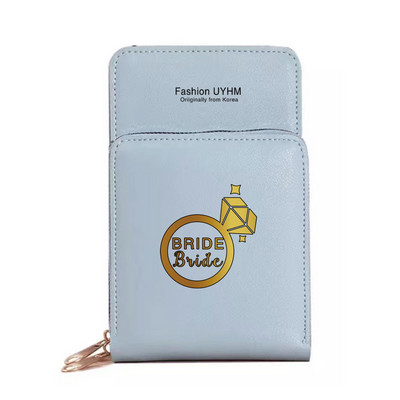 Моден дамски портфейл със сензорен екран, чанта за мобилен телефон, пакет от карти от изкуствена кожа, портмоне за съхранение на булка с печат, дамски чанти за рамо