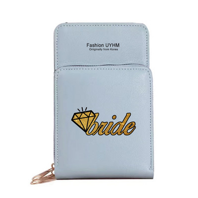 Моден дамски портфейл със сензорен екран, чанта за мобилен телефон, пакет от карти от изкуствена кожа, портмоне за съхранение на булка с печат, дамски чанти за рамо