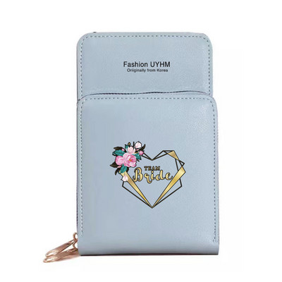 Моден дамски портфейл със сензорен екран, чанта за мобилен телефон, пакет от карти от изкуствена кожа, портмоне за съхранение на булка с печат, дамски чанти за рамо