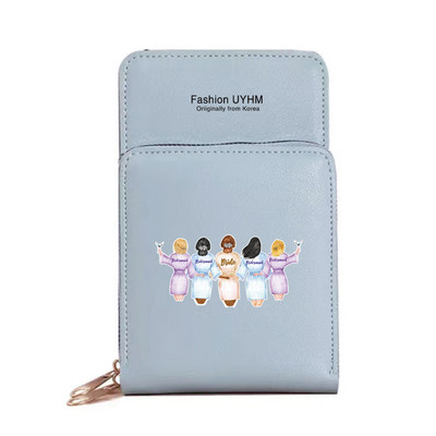 Моден дамски портфейл със сензорен екран, чанта за мобилен телефон, пакет от карти от изкуствена кожа, портмоне за съхранение на булка с печат, дамски чанти за рамо