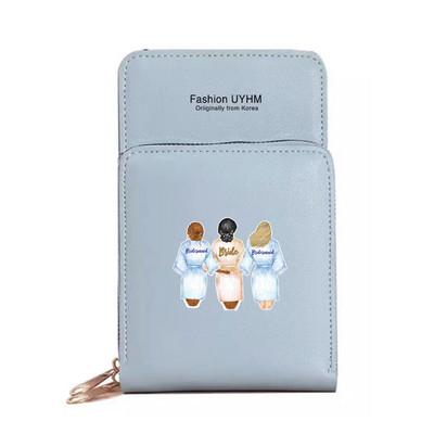 Моден дамски портфейл със сензорен екран, чанта за мобилен телефон, пакет от карти от изкуствена кожа, портмоне за съхранение на булка с печат, дамски чанти за рамо