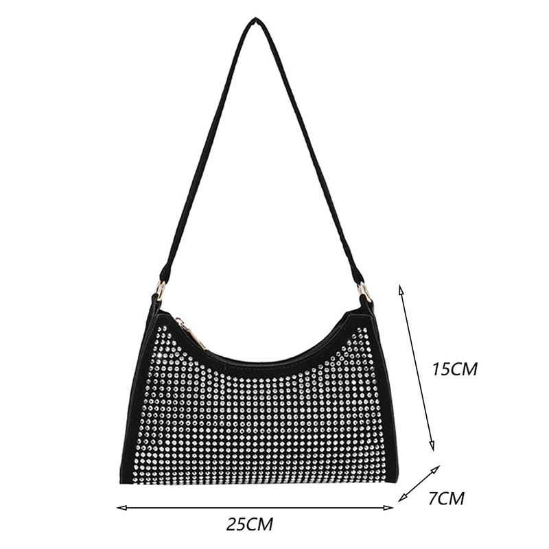 Модна вечерна чанта през рамо с кристали Дамска лъскава вечеря Сватбена дамска чанта Цилиндрична чанта през рамо за жени Модерни за 2022 г.