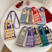 Kommivärvi kootud naiste õla niši disainiga plisseeritud diagonaalne kott Naiste minitelefonikott Kootud väike ostukäekott