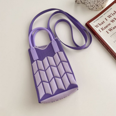 Kommivärvi kootud naiste õla niši disainiga plisseeritud diagonaalne kott Naiste minitelefonikott Kootud väike ostukäekott