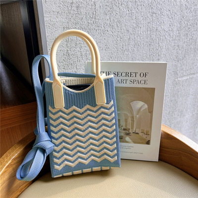 Kommivärvi kootud naiste õla niši disainiga plisseeritud diagonaalne kott Naiste minitelefonikott Kootud väike ostukäekott