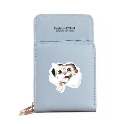 Μόδα γυναικεία πορτοφόλια Πακέτο κάρτας Οθόνη αφής Τσάντα κινητού τηλεφώνου Γάτα τσάντα αποθήκευσης εκτύπωσης Γυναικεία τσάντες χιαστί Τσάντες-κλειδί θήκη