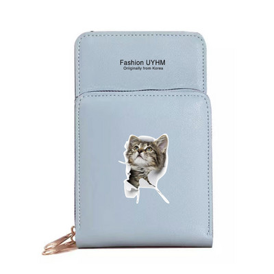 Μόδα γυναικεία πορτοφόλια Πακέτο κάρτας Οθόνη αφής Τσάντα κινητού τηλεφώνου Γάτα τσάντα αποθήκευσης εκτύπωσης Γυναικεία τσάντες χιαστί Τσάντες-κλειδί θήκη