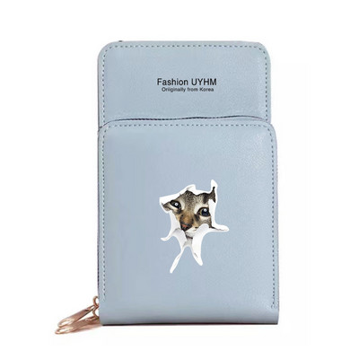 Μόδα γυναικεία πορτοφόλια Πακέτο κάρτας Οθόνη αφής Τσάντα κινητού τηλεφώνου Γάτα τσάντα αποθήκευσης εκτύπωσης Γυναικεία τσάντες χιαστί Τσάντες-κλειδί θήκη