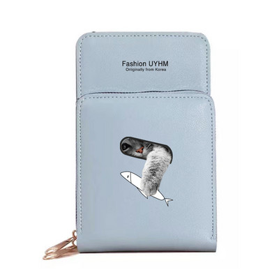 Μόδα γυναικεία πορτοφόλια Πακέτο κάρτας Οθόνη αφής Τσάντα κινητού τηλεφώνου Γάτα τσάντα αποθήκευσης εκτύπωσης Γυναικεία τσάντες χιαστί Τσάντες-κλειδί θήκη