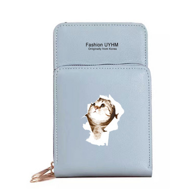 Μόδα γυναικεία πορτοφόλια Πακέτο κάρτας Οθόνη αφής Τσάντα κινητού τηλεφώνου Γάτα τσάντα αποθήκευσης εκτύπωσης Γυναικεία τσάντες χιαστί Τσάντες-κλειδί θήκη