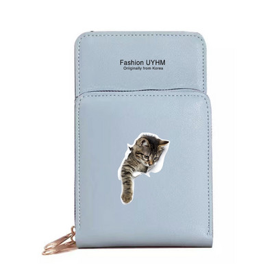 Μόδα γυναικεία πορτοφόλια Πακέτο κάρτας Οθόνη αφής Τσάντα κινητού τηλεφώνου Γάτα τσάντα αποθήκευσης εκτύπωσης Γυναικεία τσάντες χιαστί Τσάντες-κλειδί θήκη