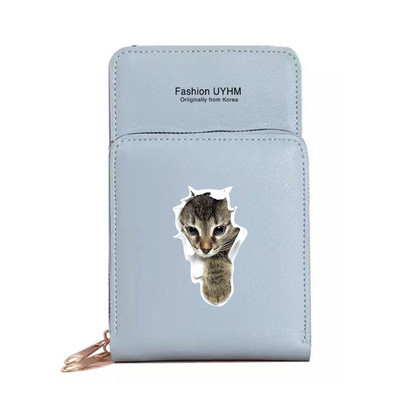 Μόδα γυναικεία πορτοφόλια Πακέτο κάρτας Οθόνη αφής Τσάντα κινητού τηλεφώνου Γάτα τσάντα αποθήκευσης εκτύπωσης Γυναικεία τσάντες χιαστί Τσάντες-κλειδί θήκη