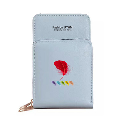 Naiste õlakott Pu Nahast rahakotid Kaardipakk Puuteekraan Mobiiltelefonikotid Ristkehaga rahakott Sulgedega trükitud veekindlad rahakotid