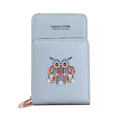 Naiste õlakott Pu Nahast rahakotid Kaardipakk Puuteekraan Mobiiltelefonikotid Ristkehaga rahakott Sulgedega trükitud veekindlad rahakotid