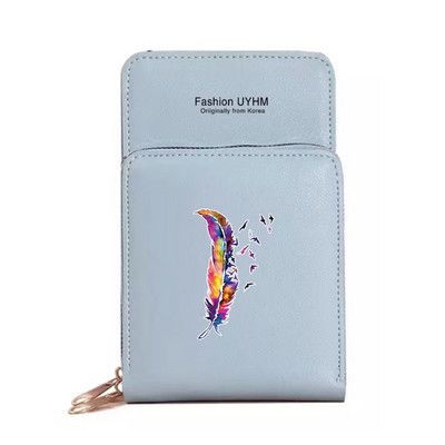 Naiste õlakott Pu Nahast rahakotid Kaardipakk Puuteekraan Mobiiltelefonikotid Ristkehaga rahakott Sulgedega trükitud veekindlad rahakotid