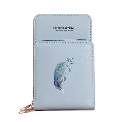 Naiste õlakott Pu Nahast rahakotid Kaardipakk Puuteekraan Mobiiltelefonikotid Ristkehaga rahakott Sulgedega trükitud veekindlad rahakotid