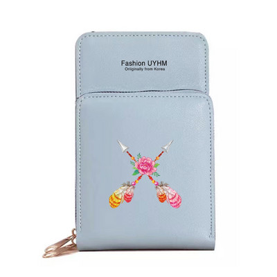 Naiste õlakott Pu Nahast rahakotid Kaardipakk Puuteekraan Mobiiltelefonikotid Ristkehaga rahakott Sulgedega trükitud veekindlad rahakotid