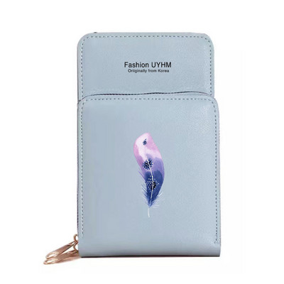 Naiste õlakott Pu Nahast rahakotid Kaardipakk Puuteekraan Mobiiltelefonikotid Ristkehaga rahakott Sulgedega trükitud veekindlad rahakotid